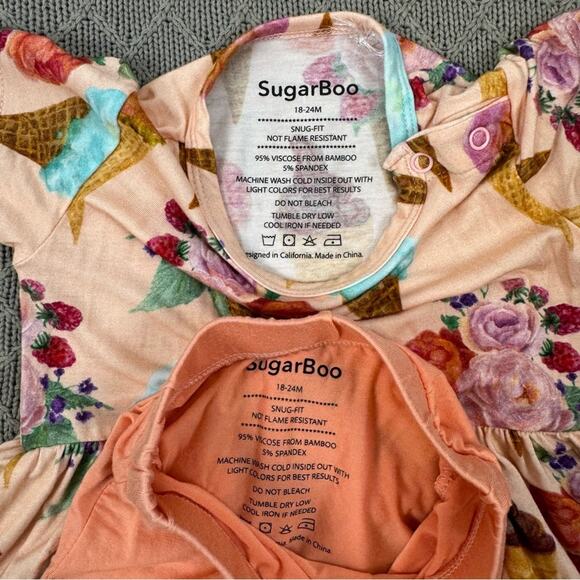 SugarBoo & Co Floral Ice Cream Print Dress and Peach Shorts Set ~ 18/24M - Picture 4 of 9